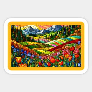 Stained Glass Colorful Mountain Meadow Sticker